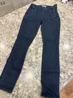 Dark Blue High-Rise Button-Accent Women's Jeans